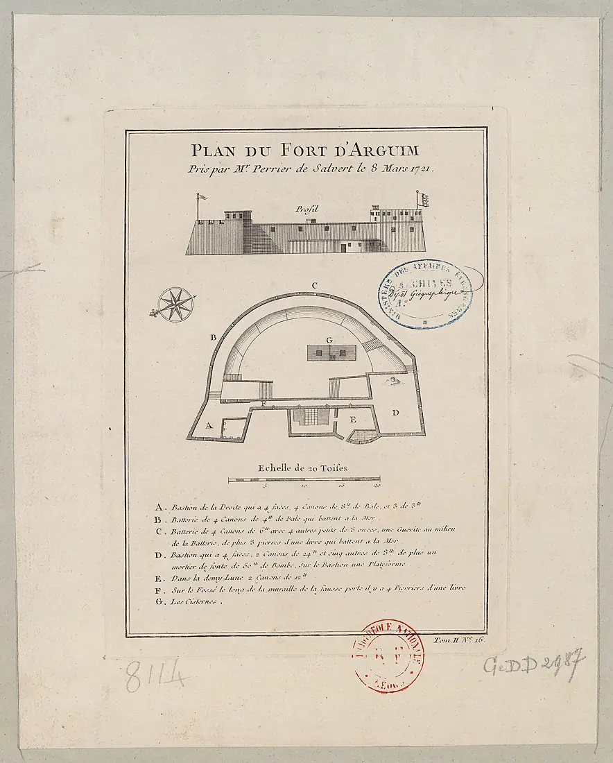 Plan du fort d'Arguim - pris par Mr Perrier de Salvert - btv1b8595484d
