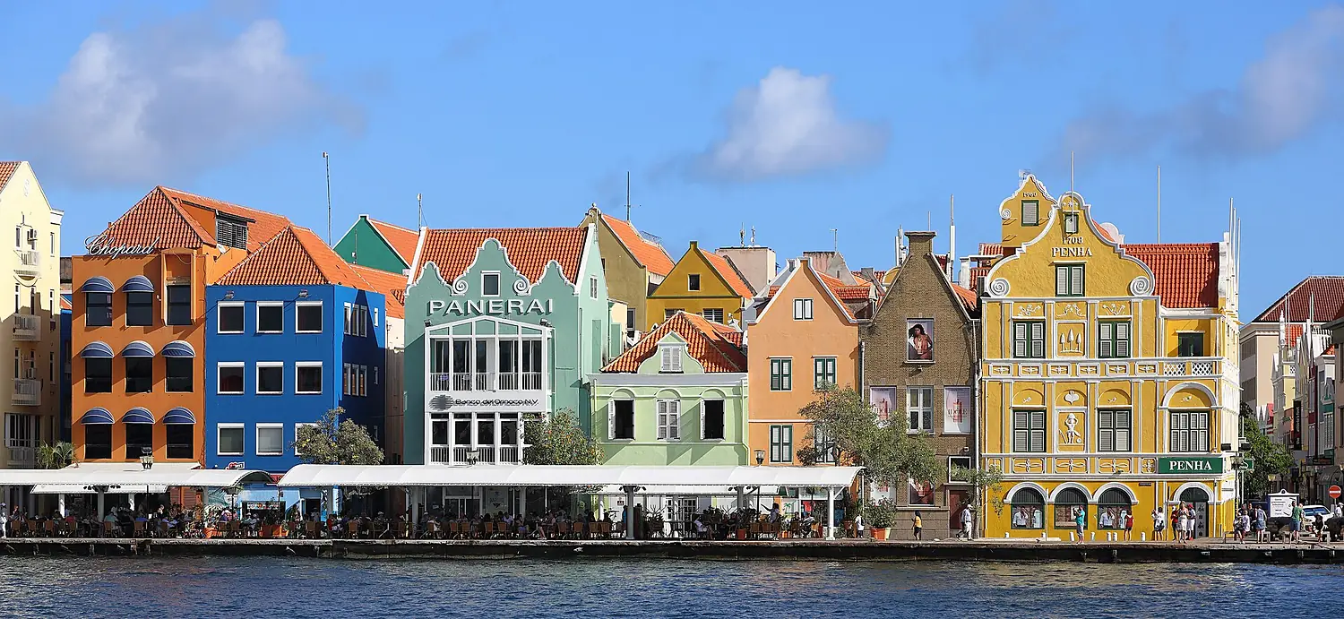 Facades of Handelskade, Willemstad, Curaçao - February 2020