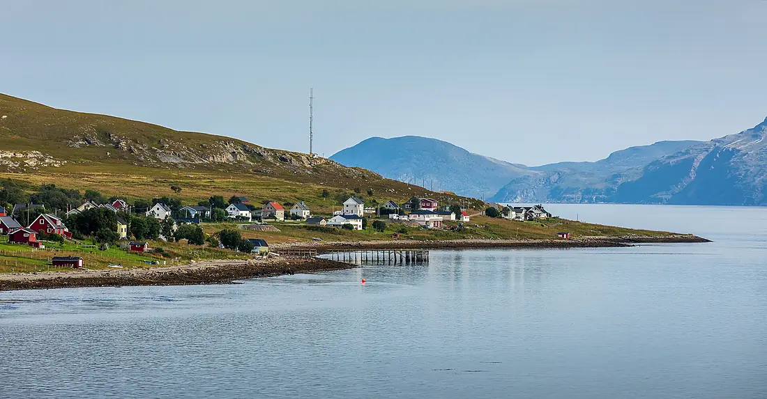 Stallogargo village by Kvalsundet in Hammerfest, Troms og Finnmark, Norway, 2022 August