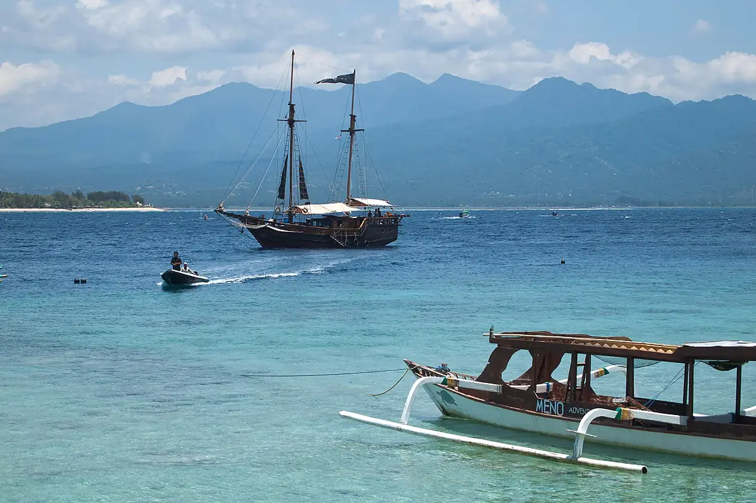 Lombok Island and Mount Rinjani from Gili Meno Island, Indonesia