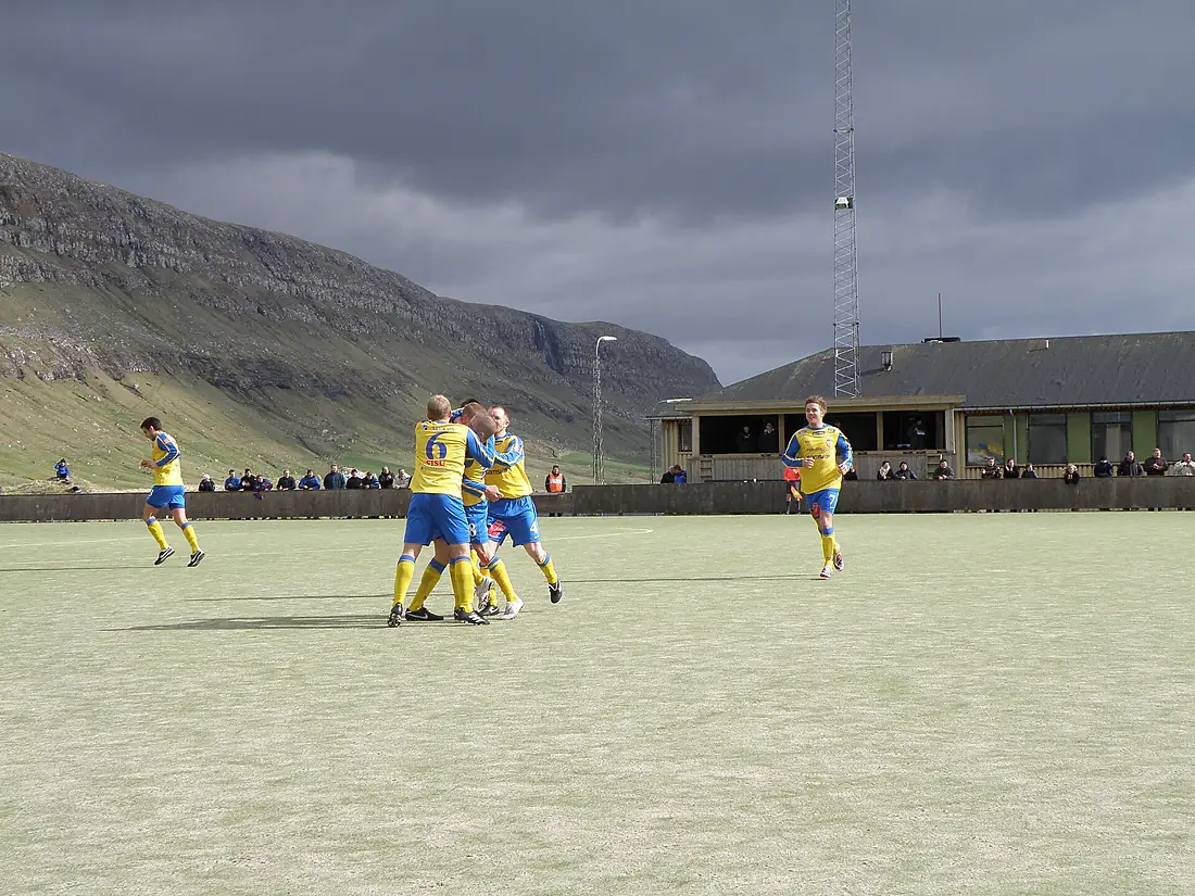 B71 Sandoy players just after scoring a goal on 2 May 2010 Inni í Dal