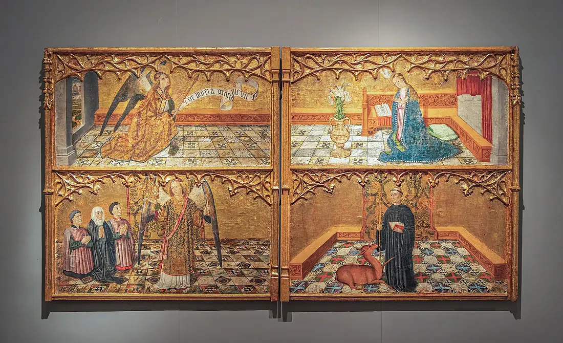 Escultura Tablas de la Anunciaciòn con donantes y San Gil