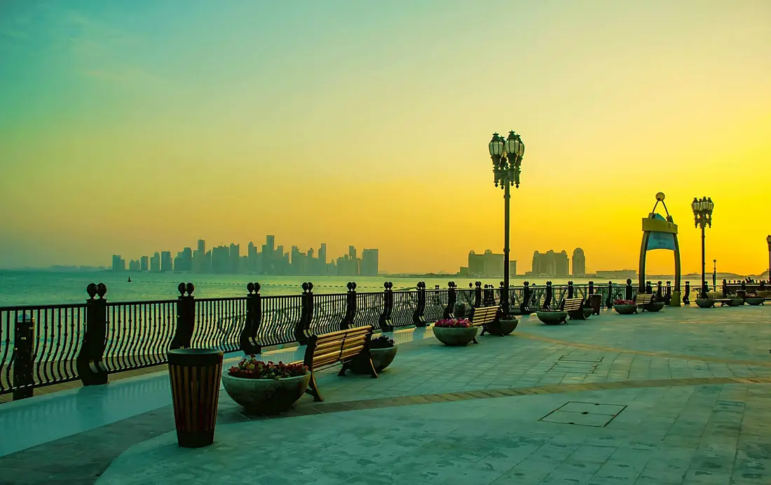 Doha skyline a view from Pearl Qatar at Evening 